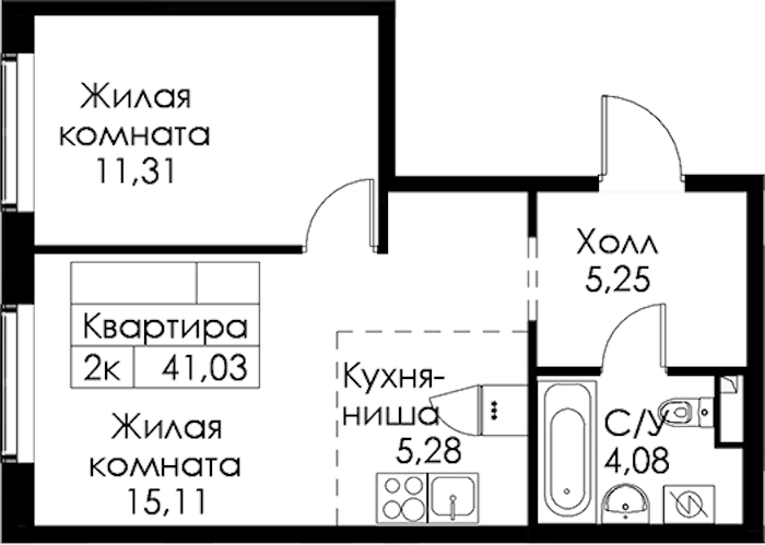 1-комнатная квартира 41.03 м², 1/15 эт., ЖК «Янинский лес»